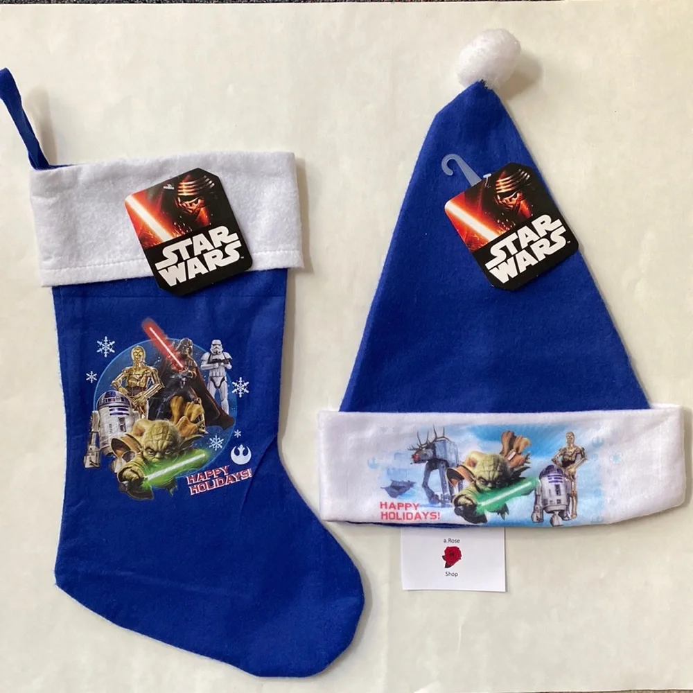 Disney Star Wars Christmas Holiday Blue Stocking & Hat New with Tags